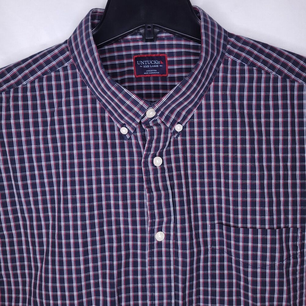 Untuckit Shirt Mens 3XL Check Navy, Red Long Sleeve Tardelli 40932